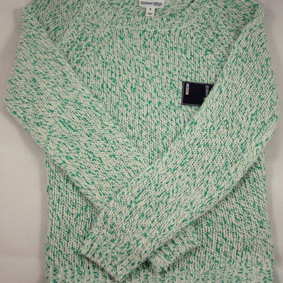 St. John's Bay Ivory w/Green Sweater - Picture 1 of 4